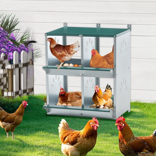 4 Compartment Metal Chicken Nesting Box Wall Mount Egg Laying Box for Poultry - Green
