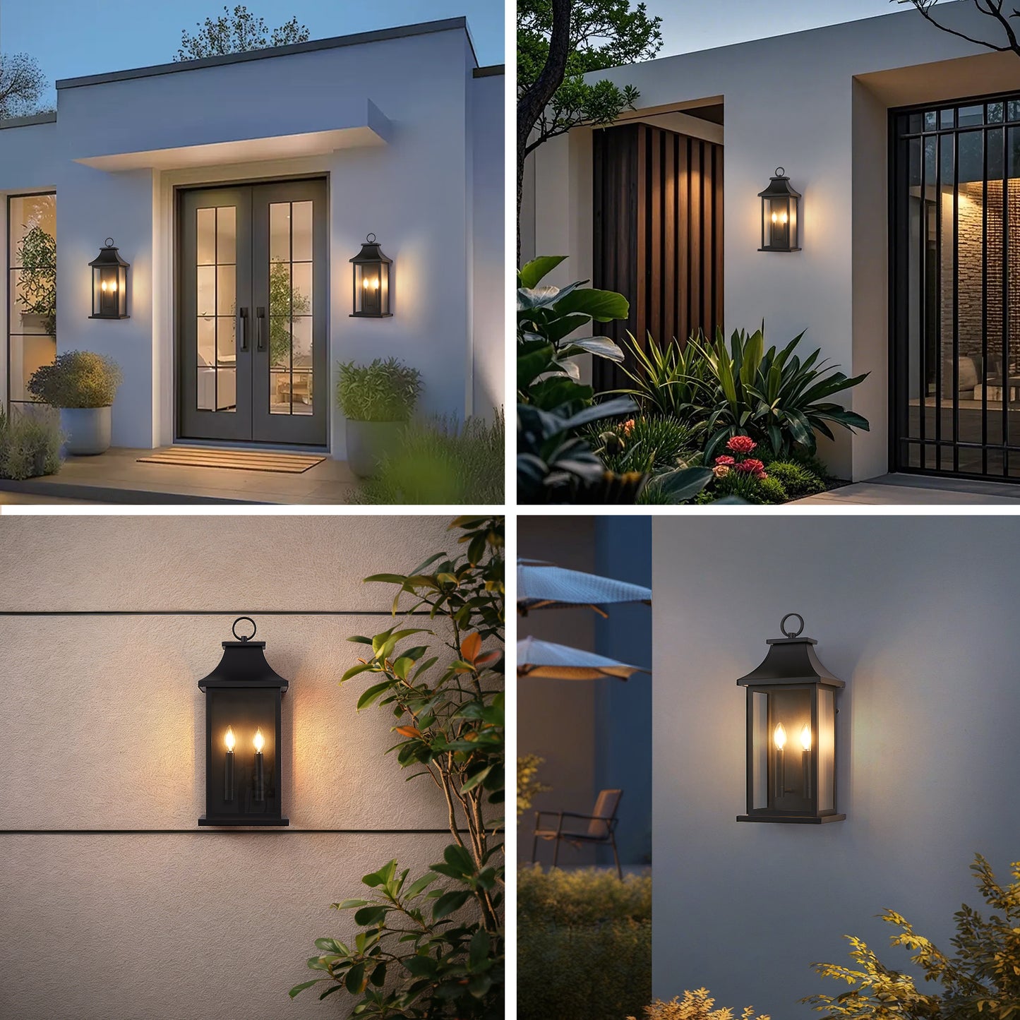 2-Pack Outdoor Wall Lanterns - Dusk to Dawn Black Sconce with Glass for House Porch Garage