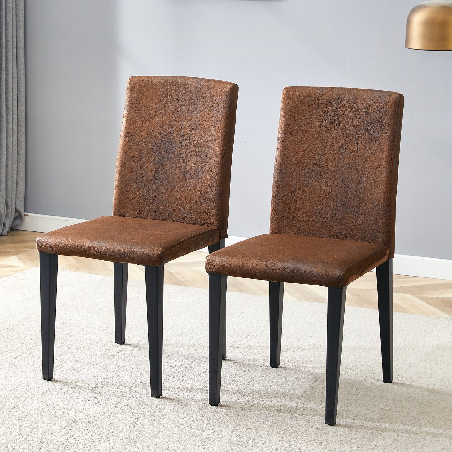 Two Brown Technology Fabric Dining Chairs, Simple And Versatile,