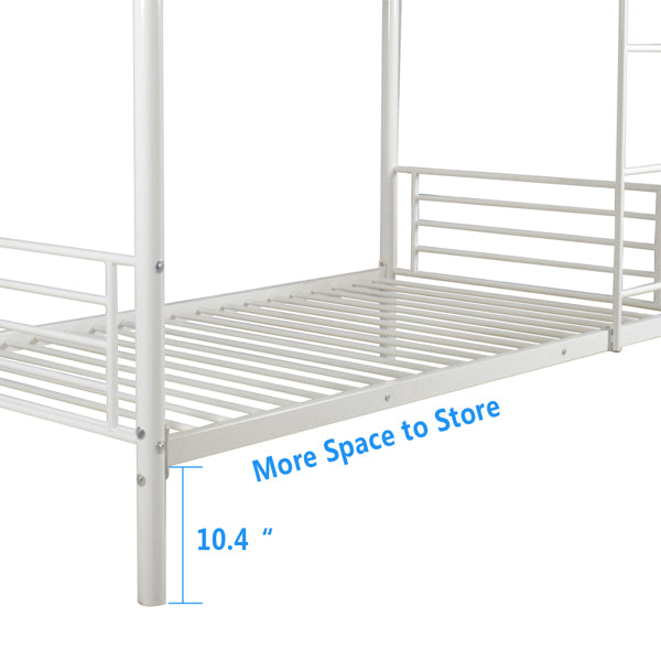 Iron Bed Bunk With Ladder For Kids Twin Size White