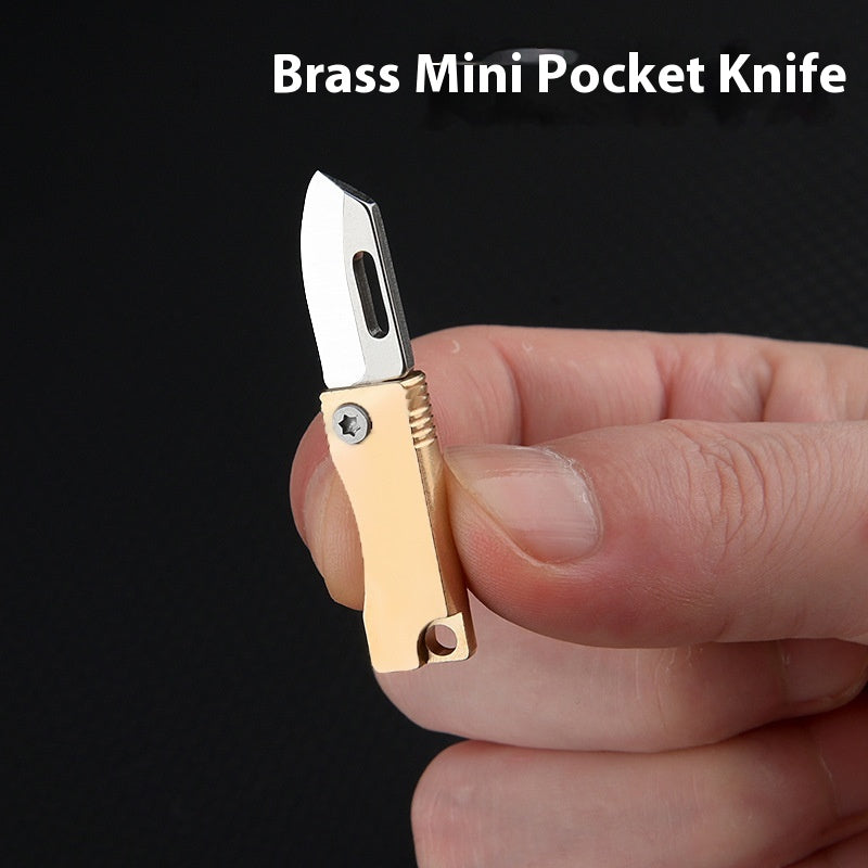 Mini Folding Knife with Brass Handle - Portable Keychain Knife