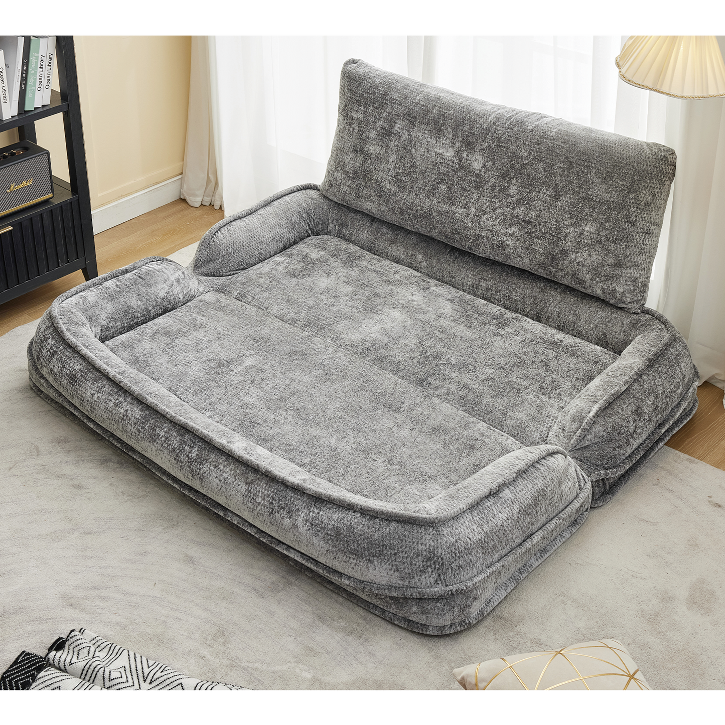 Extra Large Chenille Loveseat Sofa - Light Gray, 2-in-1 Dog Bed