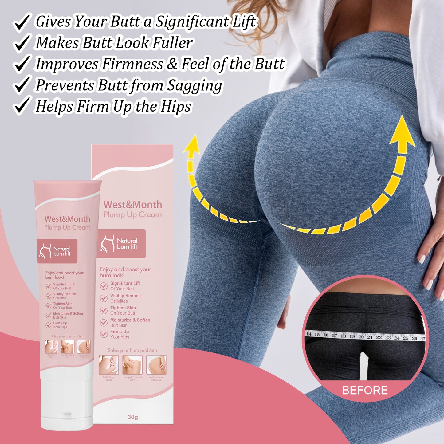 Buttock Firming and Lifting Cream - Volumizing Body Care for Curvier Hips
