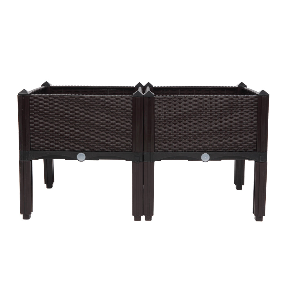 2PCS Brown Injection Molded Planting Box Garden Planter with Rattan Pattern