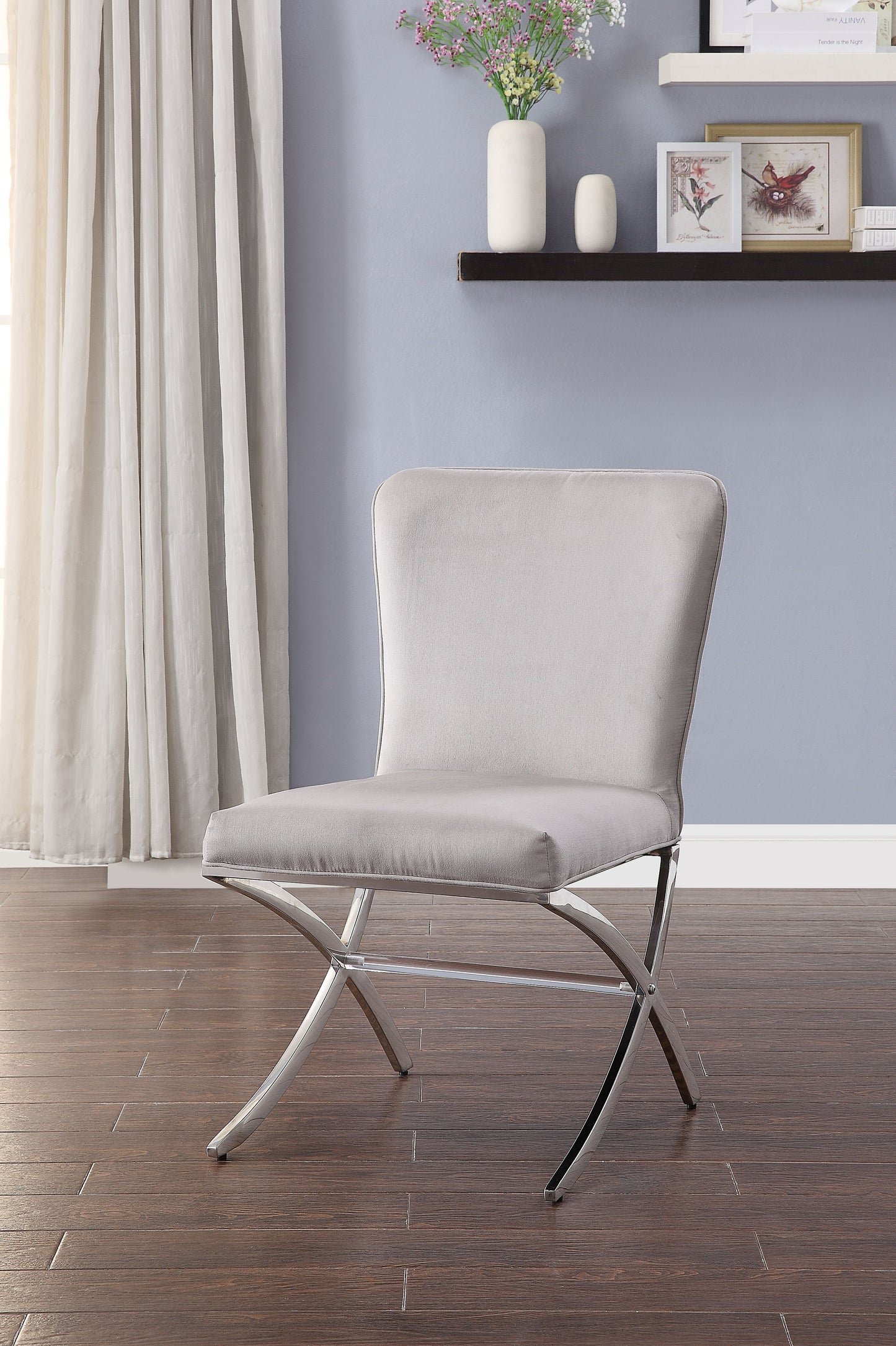 Daire Light Gray Velvet & Chrome Side Chair Set of 2