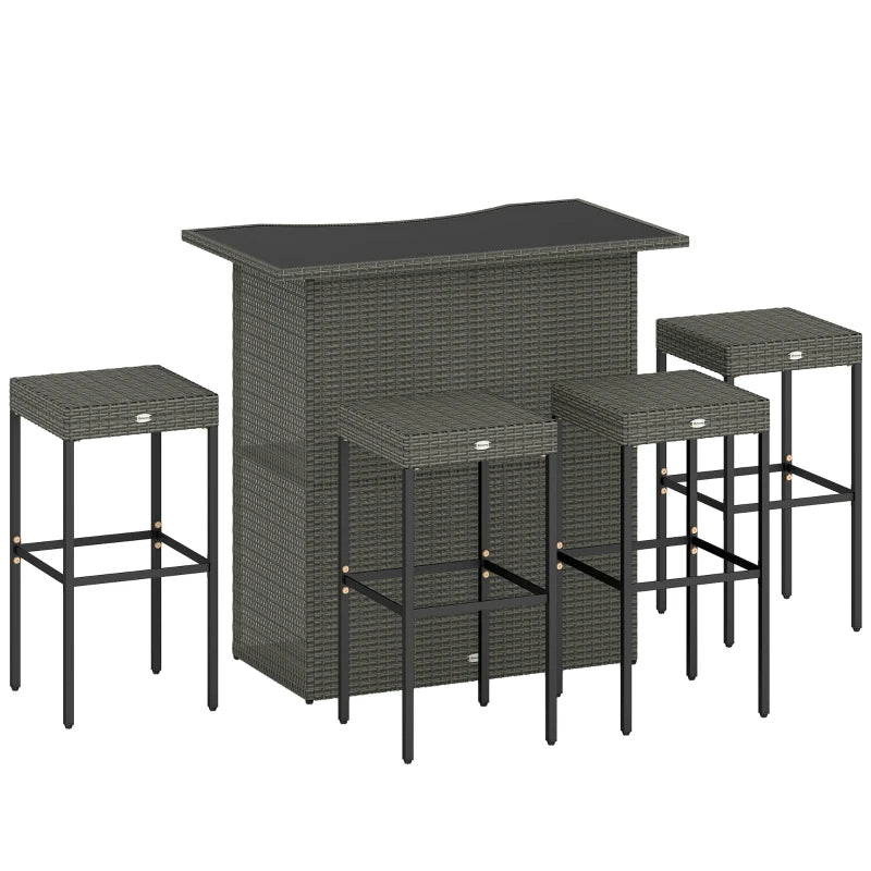 Outsunny 5 Piece Rattan Wicker Bar Set, High Top Outdoor Table And