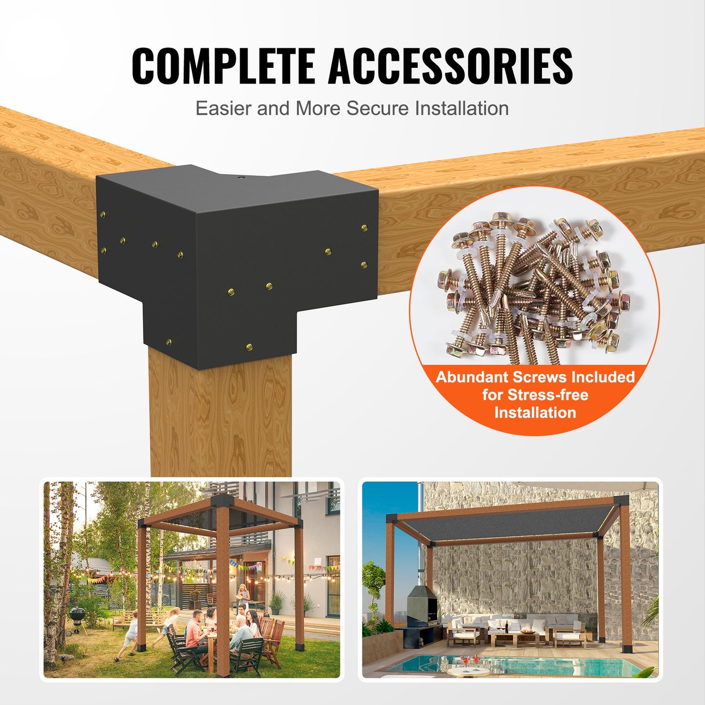 Heavy Duty Pergola Bracket Kit - 6"x6" 3-Way Corner Brackets