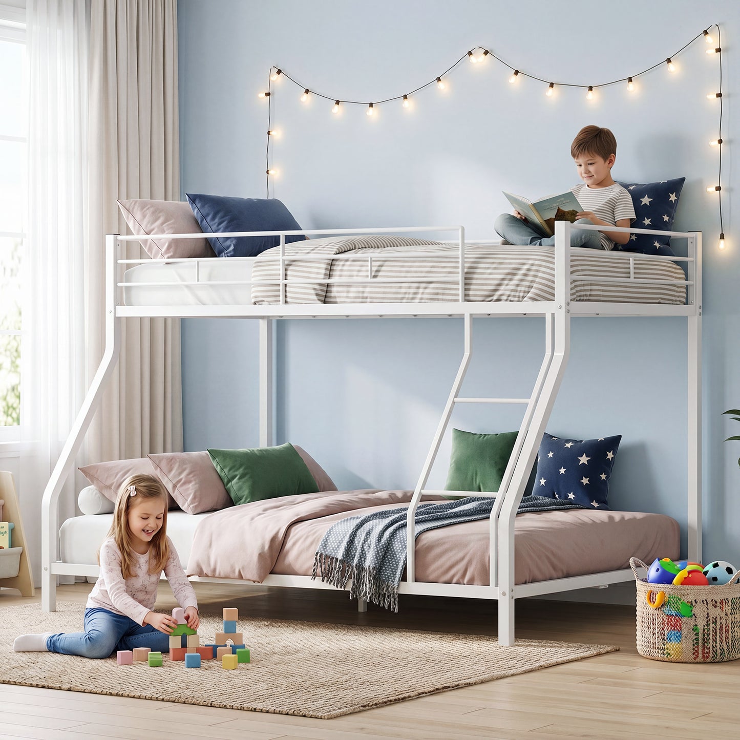 Heavy Duty Twin Over Full Metal Bunk Bed Frame with Ladder