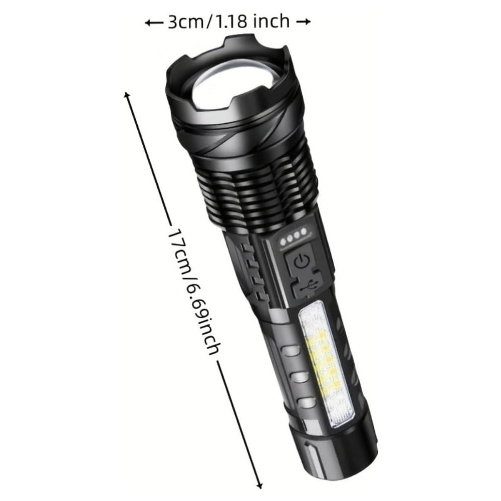 Rechargeable LED Flood Light Torch - Focus Adjustable, Water Resistant Handheld Flashlight for Camping, Hunting, Fishing, Outdoors