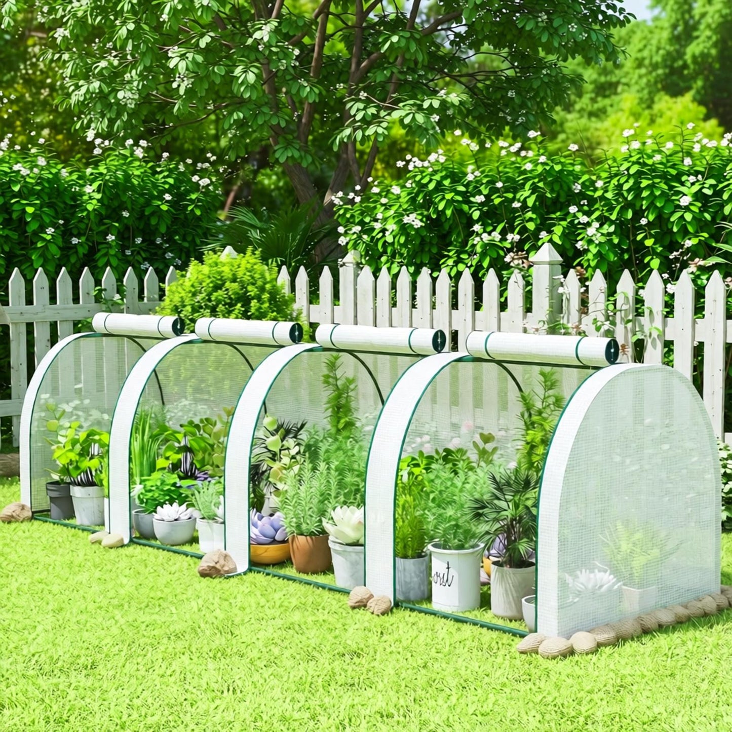 Portable Greenhouse with Zippered Doors - White Plant Shelter