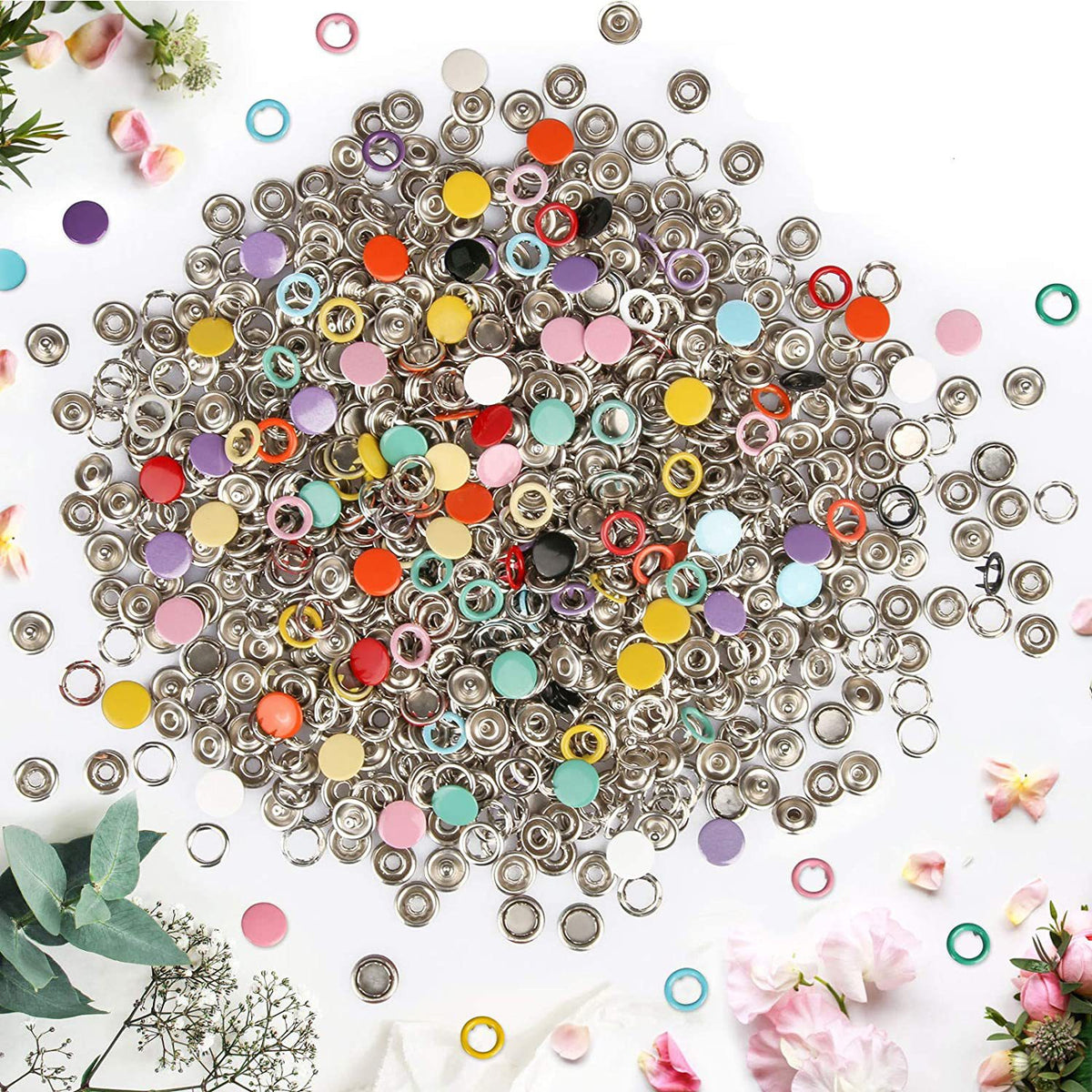 Hollow Color Snap Fastener Button Set with Tools for Sewing - 100 Pieces