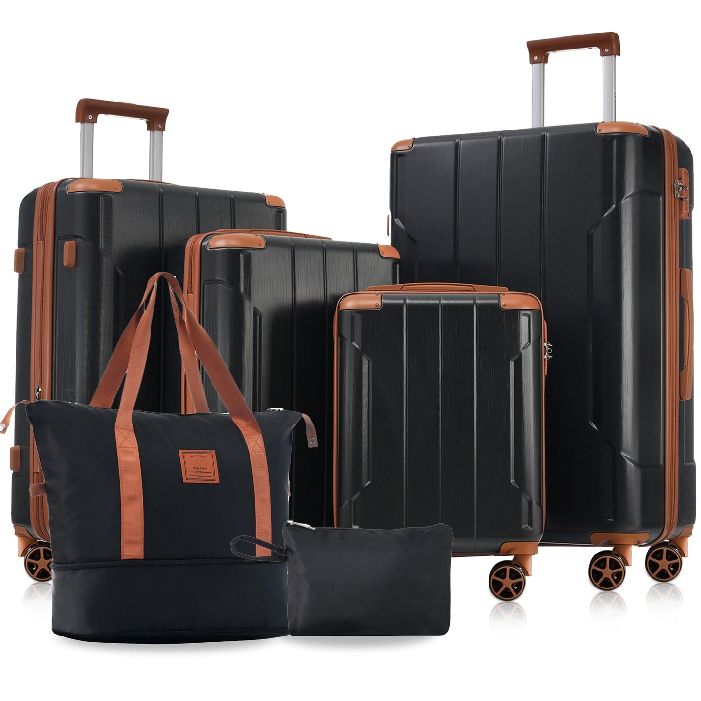6-Piece Hardshell Luggage Set - Expandable Lightweight Suitcases, TSA Lock, Dual Wheels - Black Brown