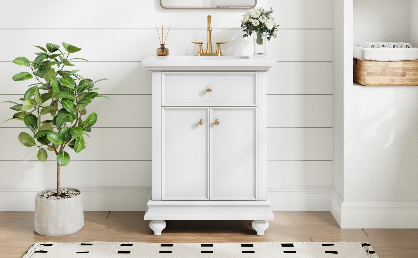 24" Modern Bathroom Vanity with Tip-Out Drawer - White