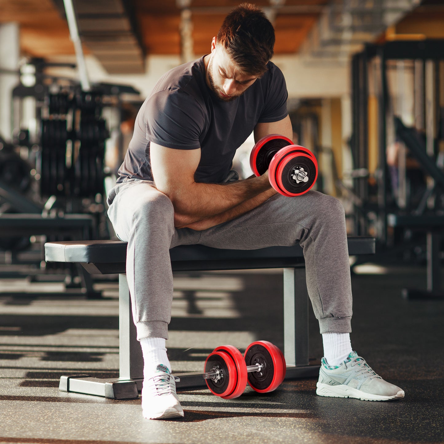 44 lb Adjustable Dumbbell and Barbell Set for Home Gym