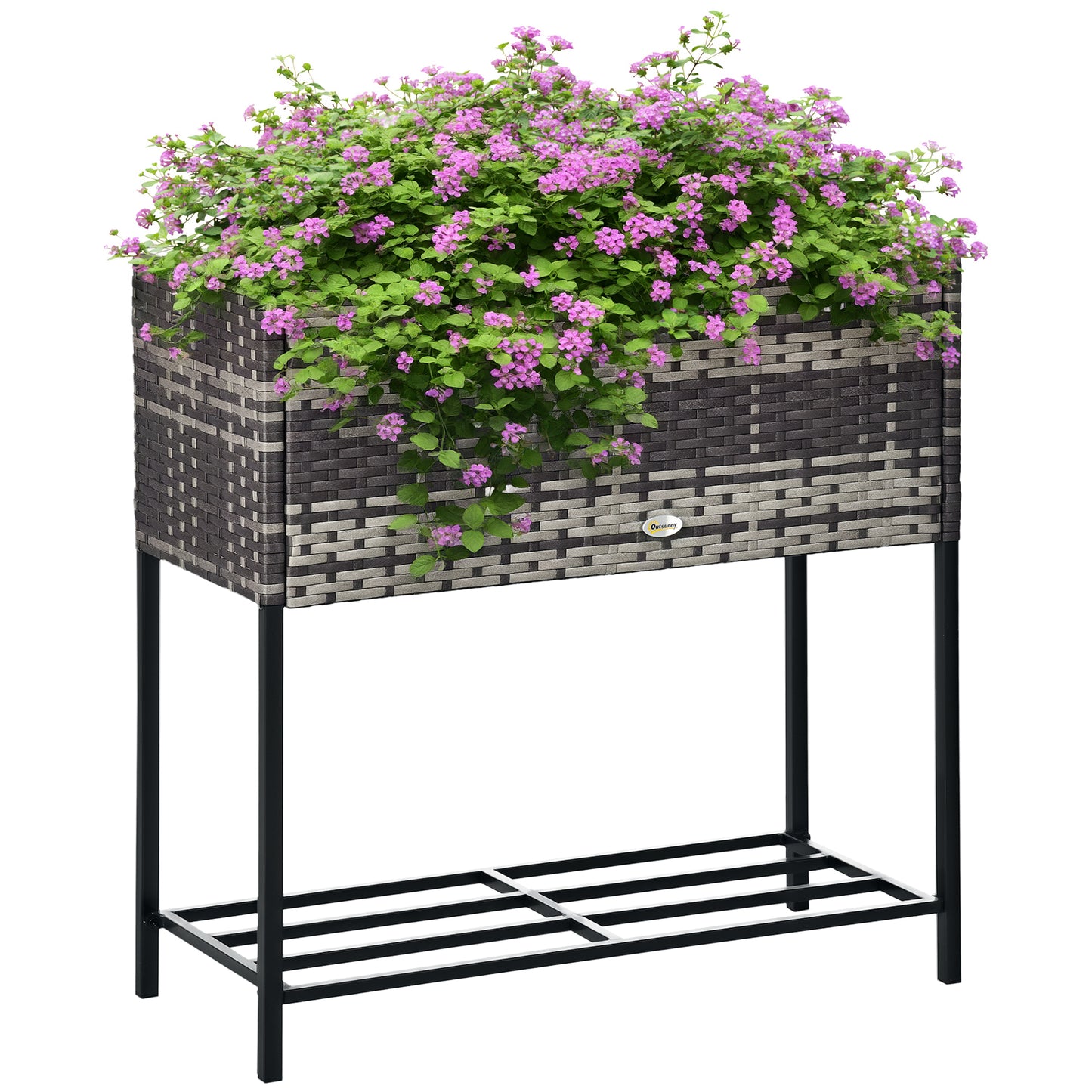 Raised Garden Bed with Rattan Wicker Look and Tool Storage Shelf - Portable Plant Planter