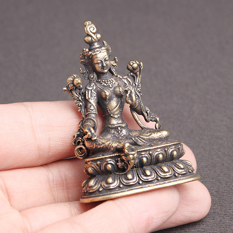 Antique Green Tara Buddha Statue Decoration - Brass Copper Home Accent
