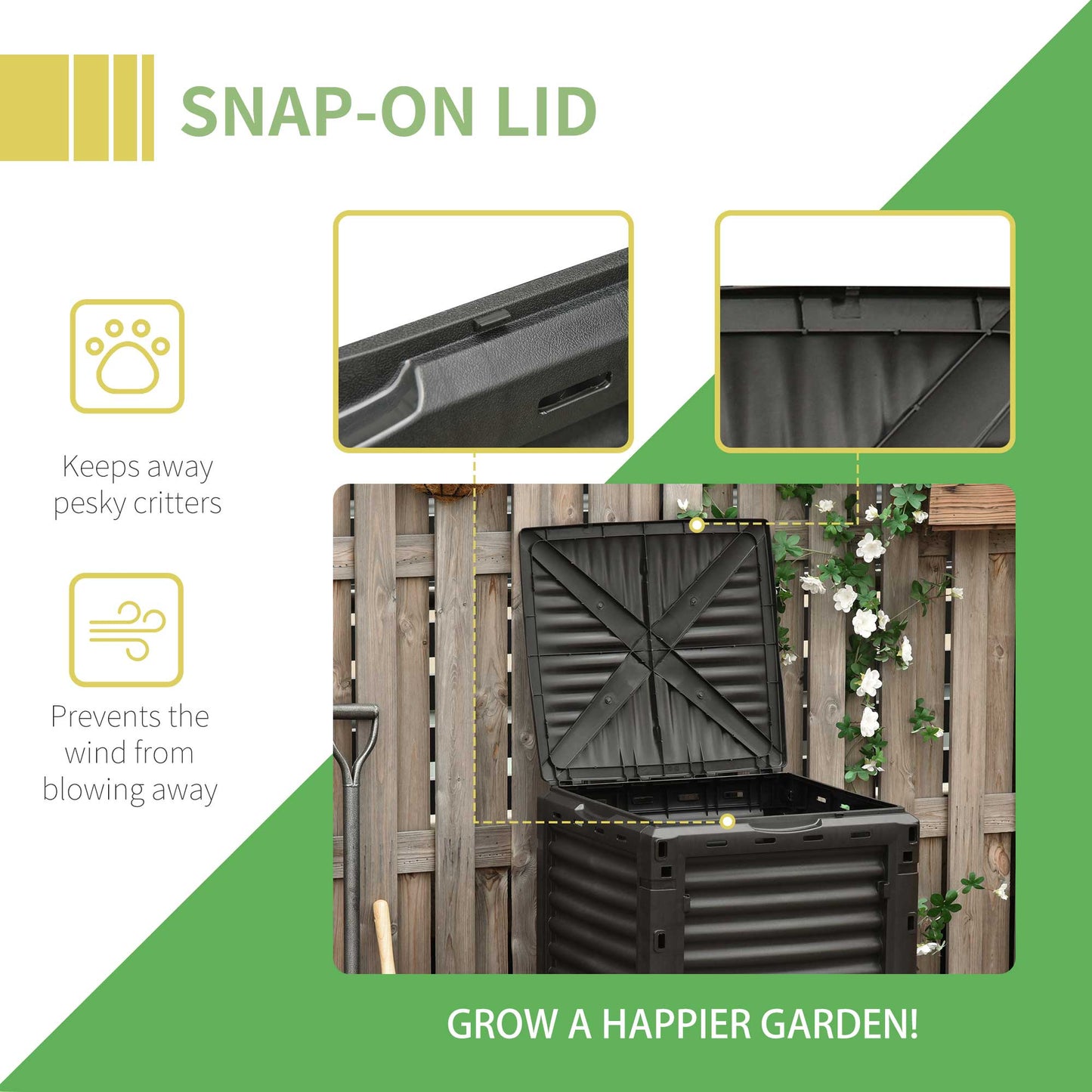 80 Gallon Outdoor Compost Bin - Easy Assembly, Black