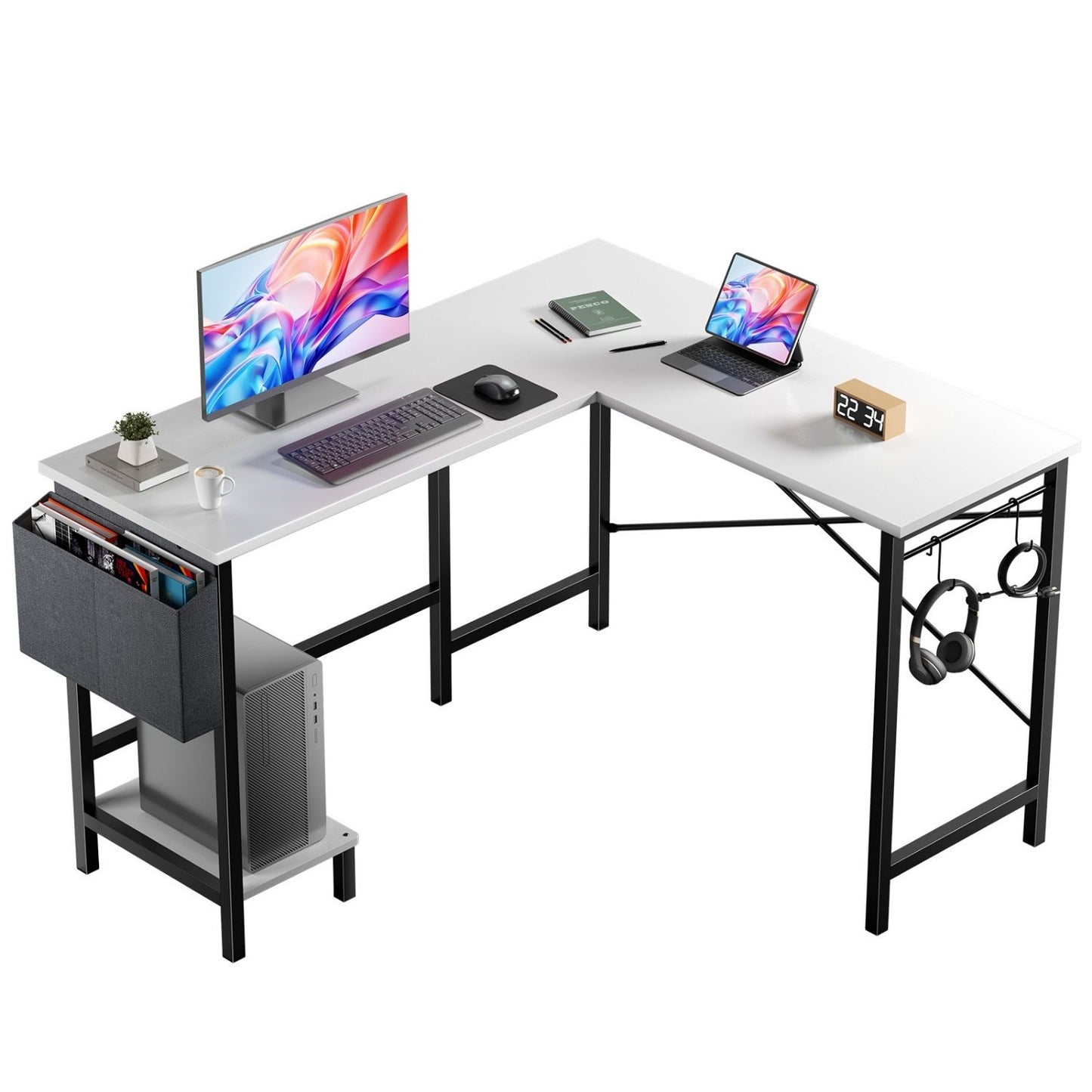 L-Shaped Computer Desk with Storage Bag & CPU Holder - 49IN