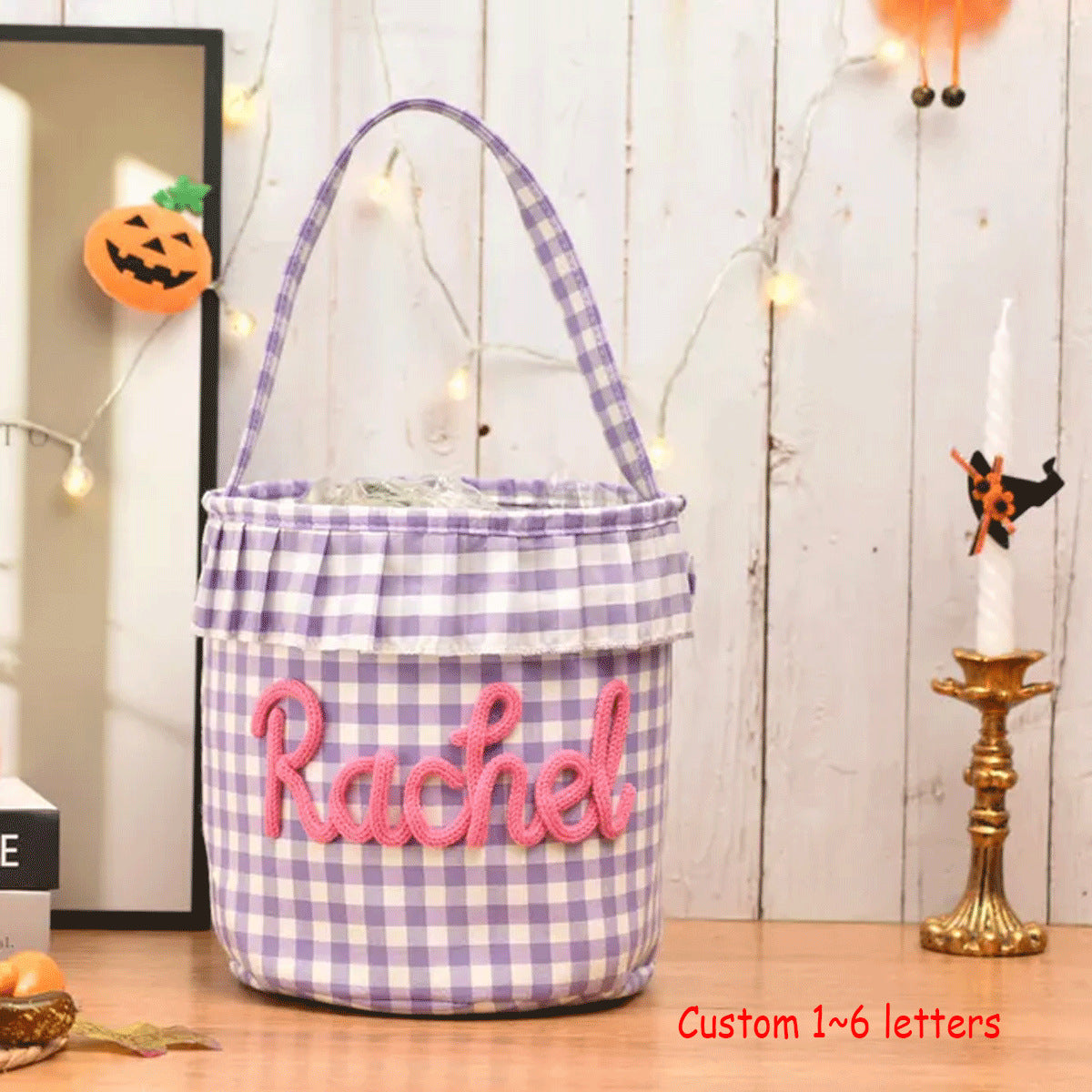 Embroidered Easter Plaid Handbag Basket for Festive Decor