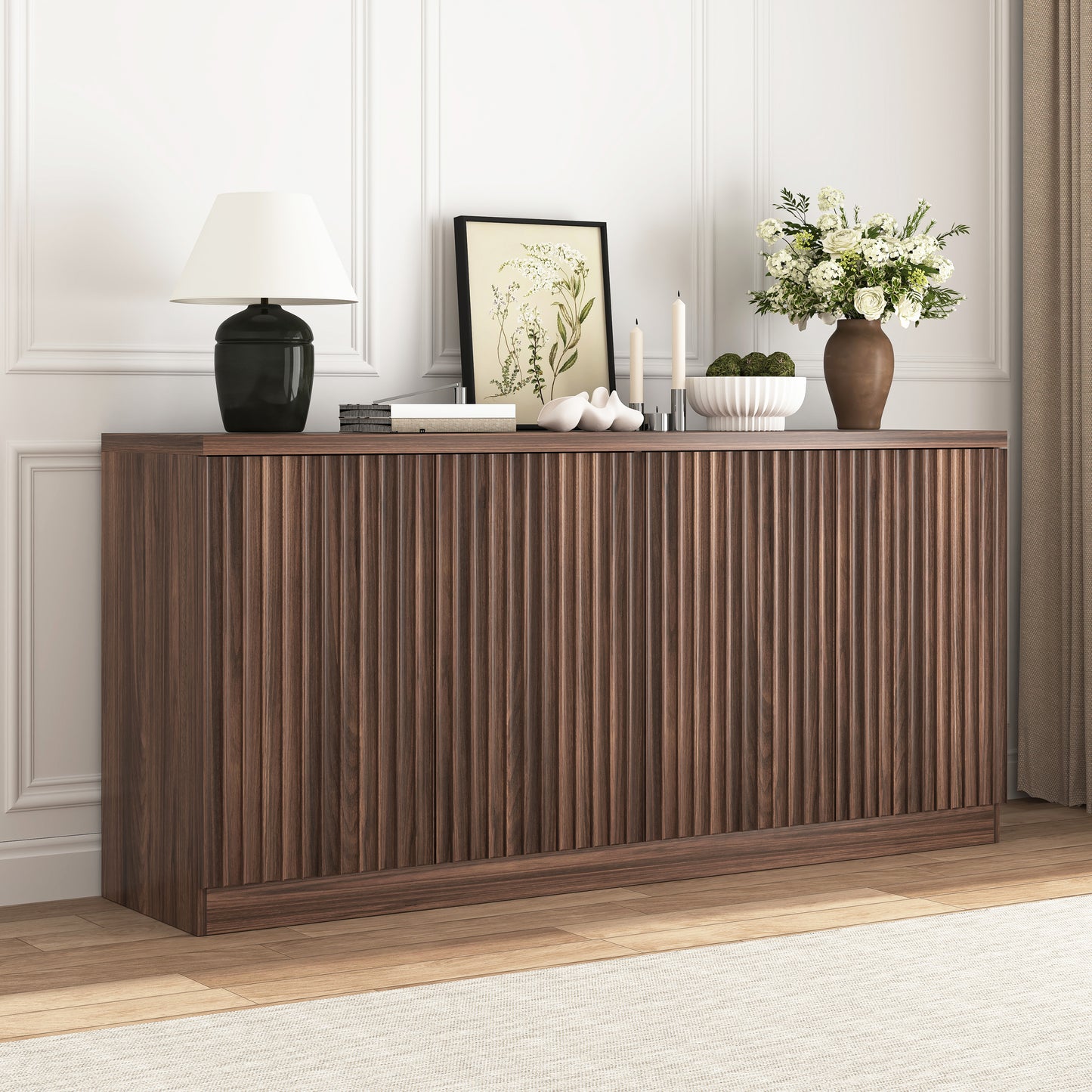 Buffet Cabinet with Storage - 62.6" Wooden Sideboard in Walnut