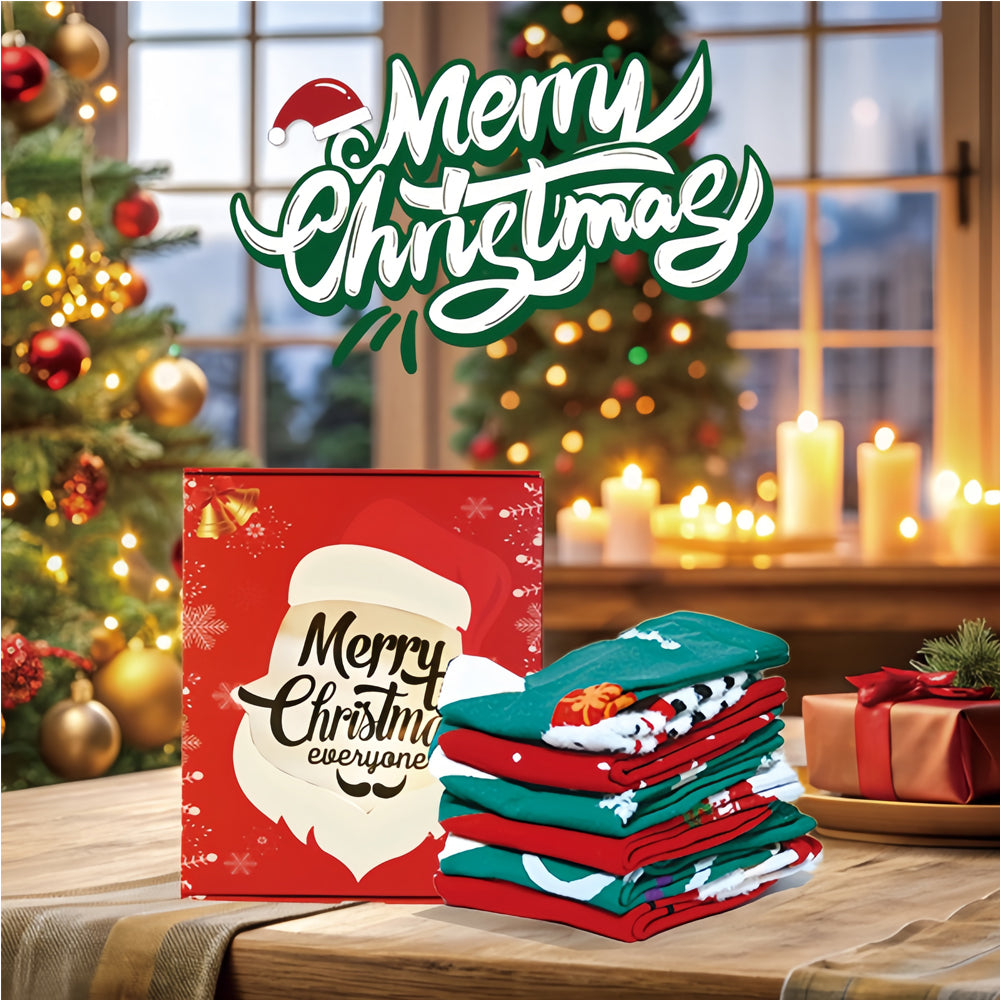Christmas Socks Gift Set with 6 Greeting Cards - Multicolor