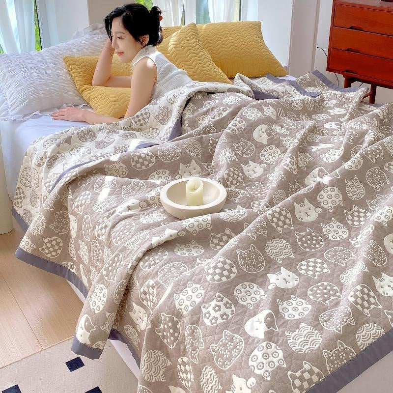 Cotton Three-Layer Office Nap Shawl — Multi-Size & Pattern Options