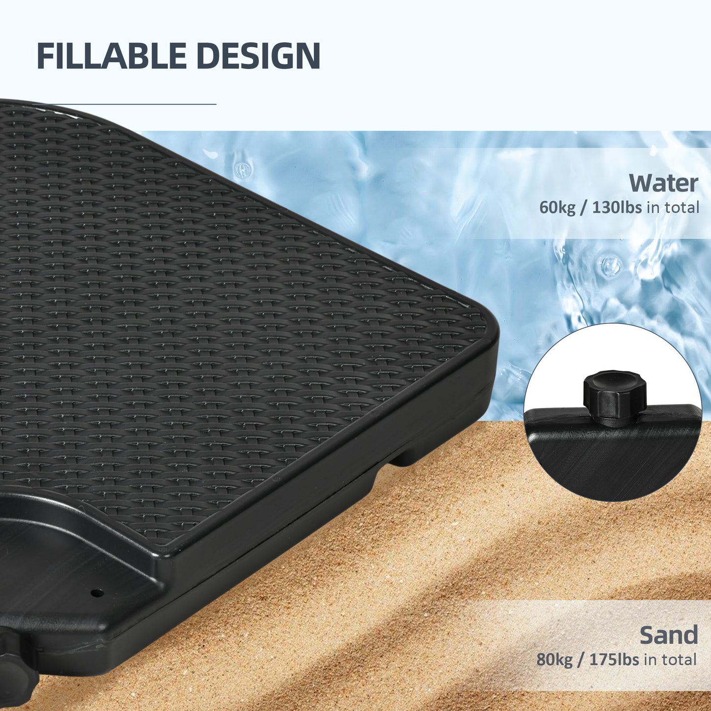Cantilever Umbrella Base Weights - 4PCs Heavy Duty HDPE, Black