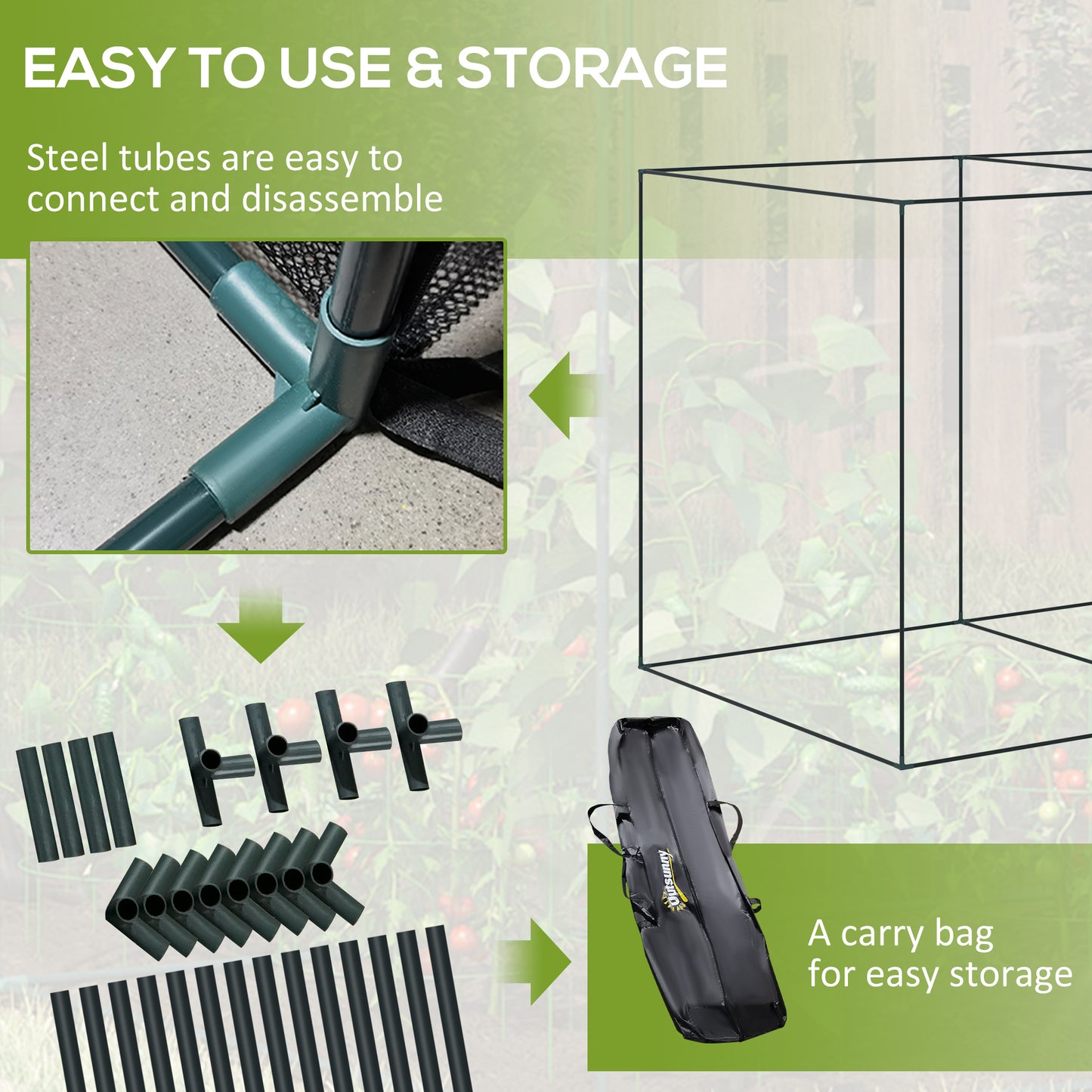 Garden Plant Cage Set - 6 Black 3ft Supports with Stakes & Storage Bag