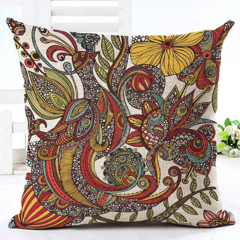 Peacock Printed Linen Cotton Pillowcase 45x45cm Home Decor