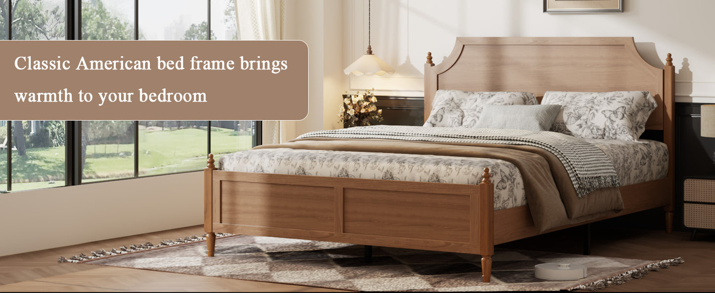 Full Farmhouse Platform Bed Frame with Headboard - Dark Brown