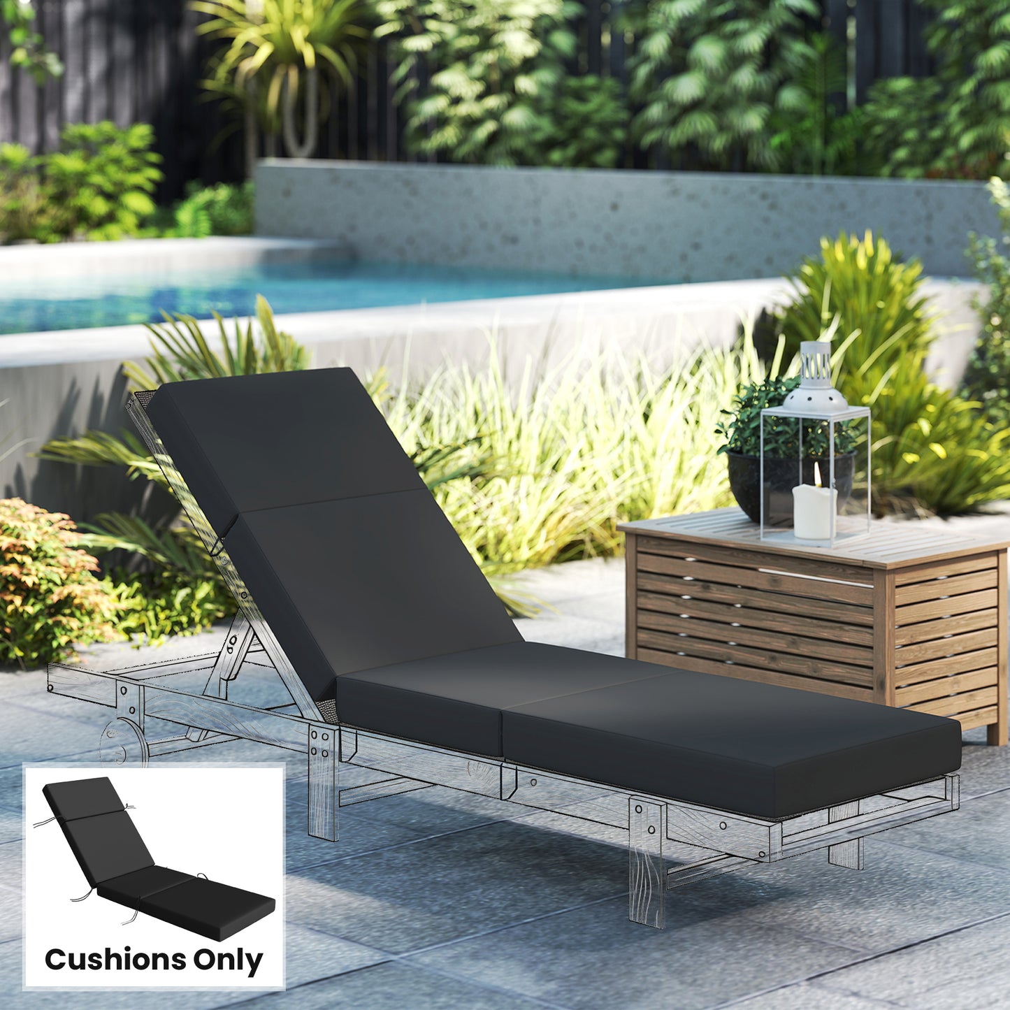 Outdoor Lounge Chair Cushion - 4" Thick, Gray, 21" x 72"