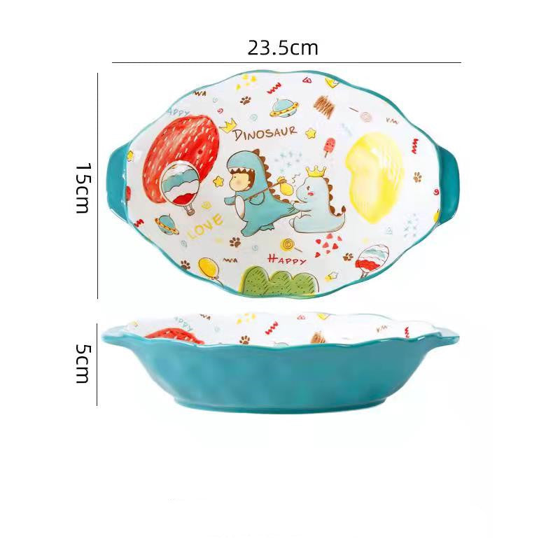 Cartoon Ceramic Dish Set with Dinosaur Pattern - Kitchen Tableware Collection