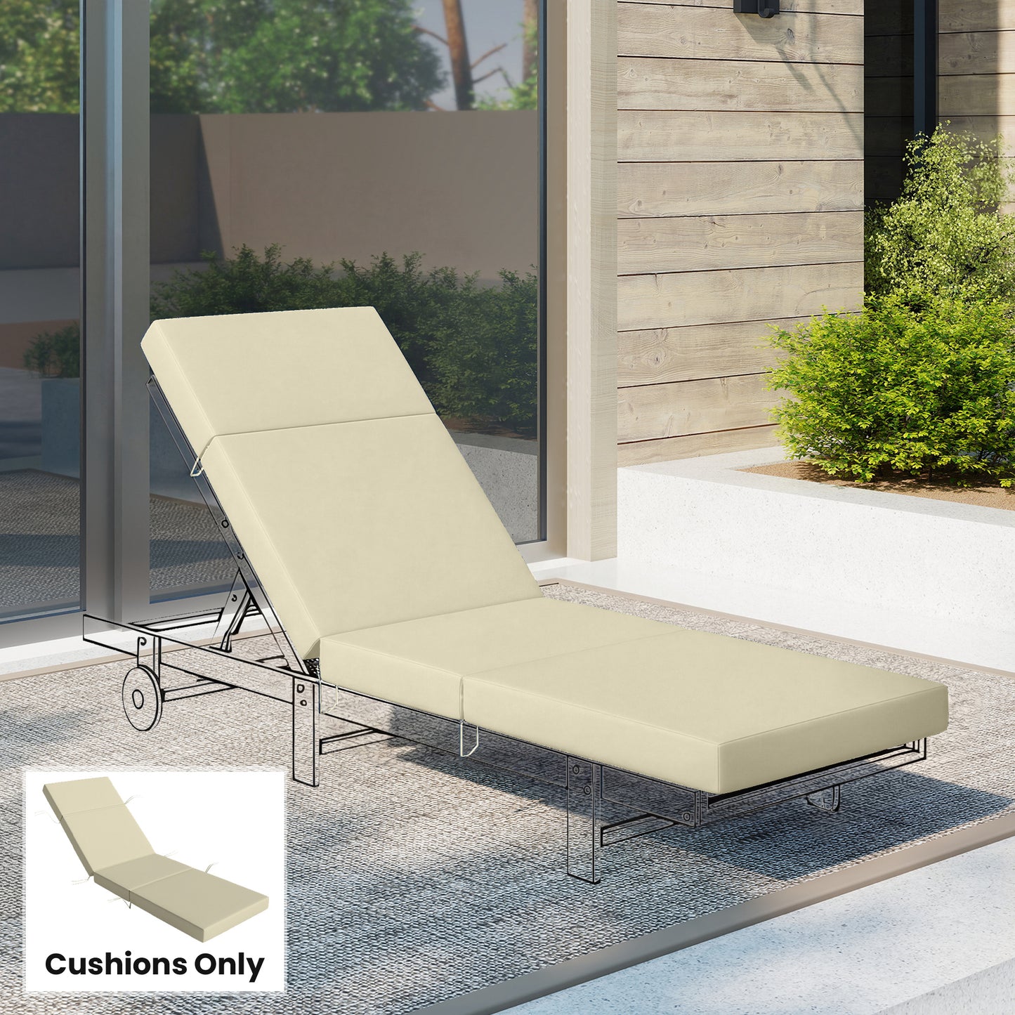 Outdoor Lounge Chair Cushion - 4" Thick, Cream White, 26" x 80"