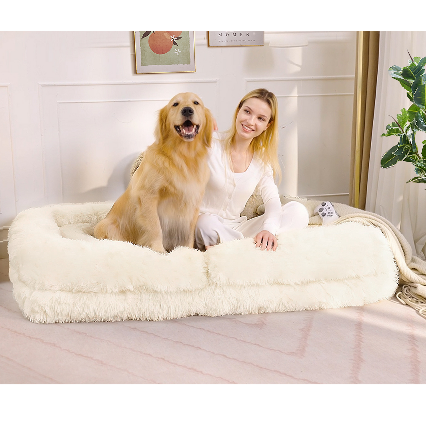 5-Position Adjustable Human Dog Bed & Lazy Sofa - Beige