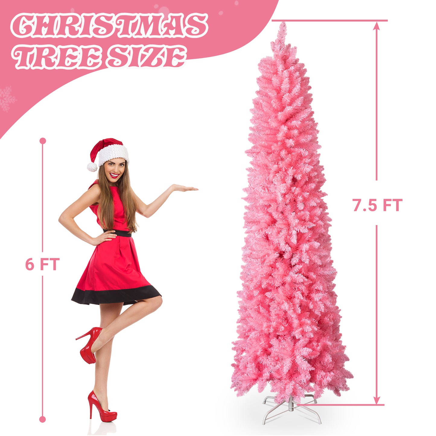 7.5 FT Slim Pencil Christmas Tree - Unlit Pink Artificial Pine
