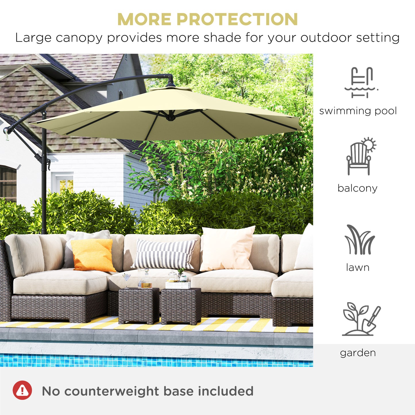 10' Cantilever Offset Patio Umbrella - UV & Water Resistant, Beige