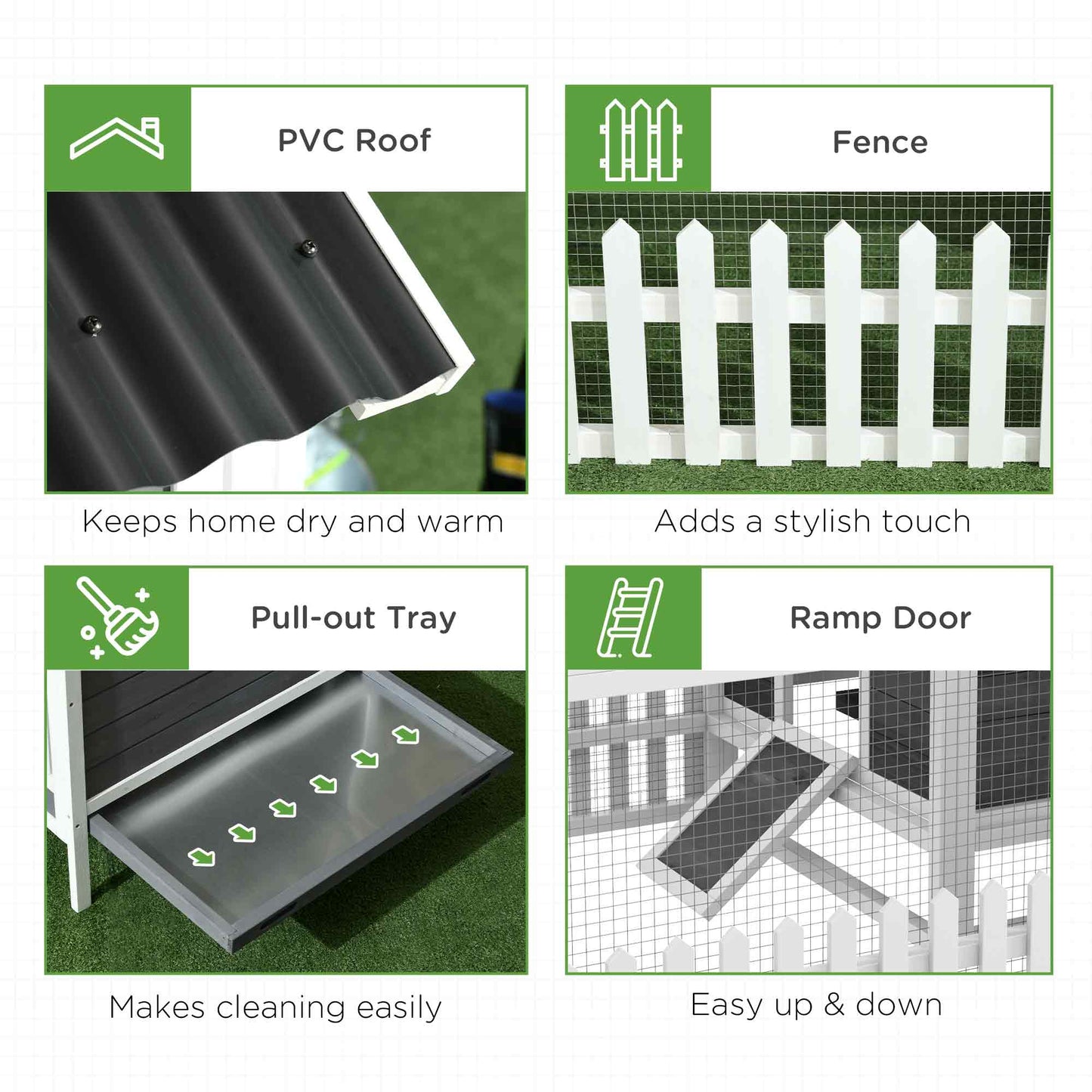 Wooden Chicken Coop with Run for 1-2 Chickens - Outdoor Pet House