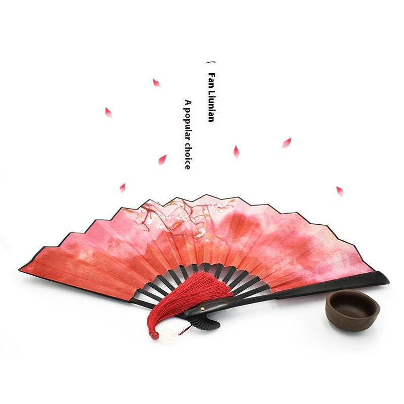 Antique Han Chinese Folding Fan with Bamboo Handle - Multiple Sizes
