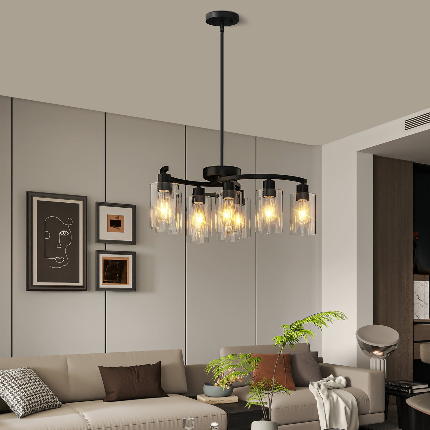 9-Light Black Modern Chandelier for Dining Room & Kitchen Island