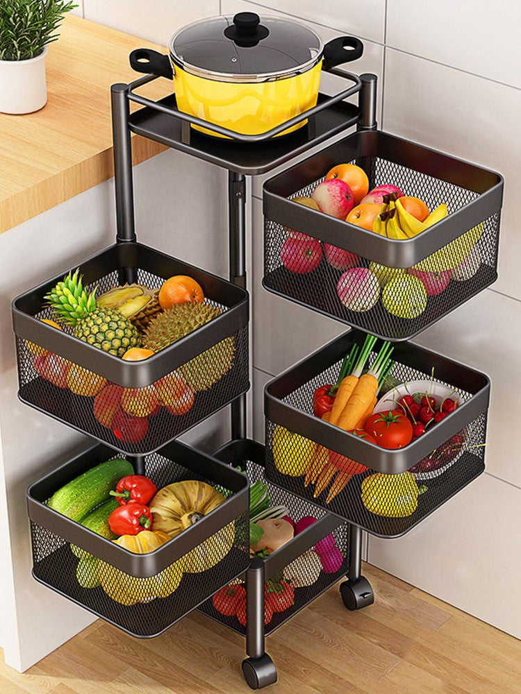 Vegetable Storage Basket Rack with Wheels - Multi-Layer Metal Kitchen Organizer