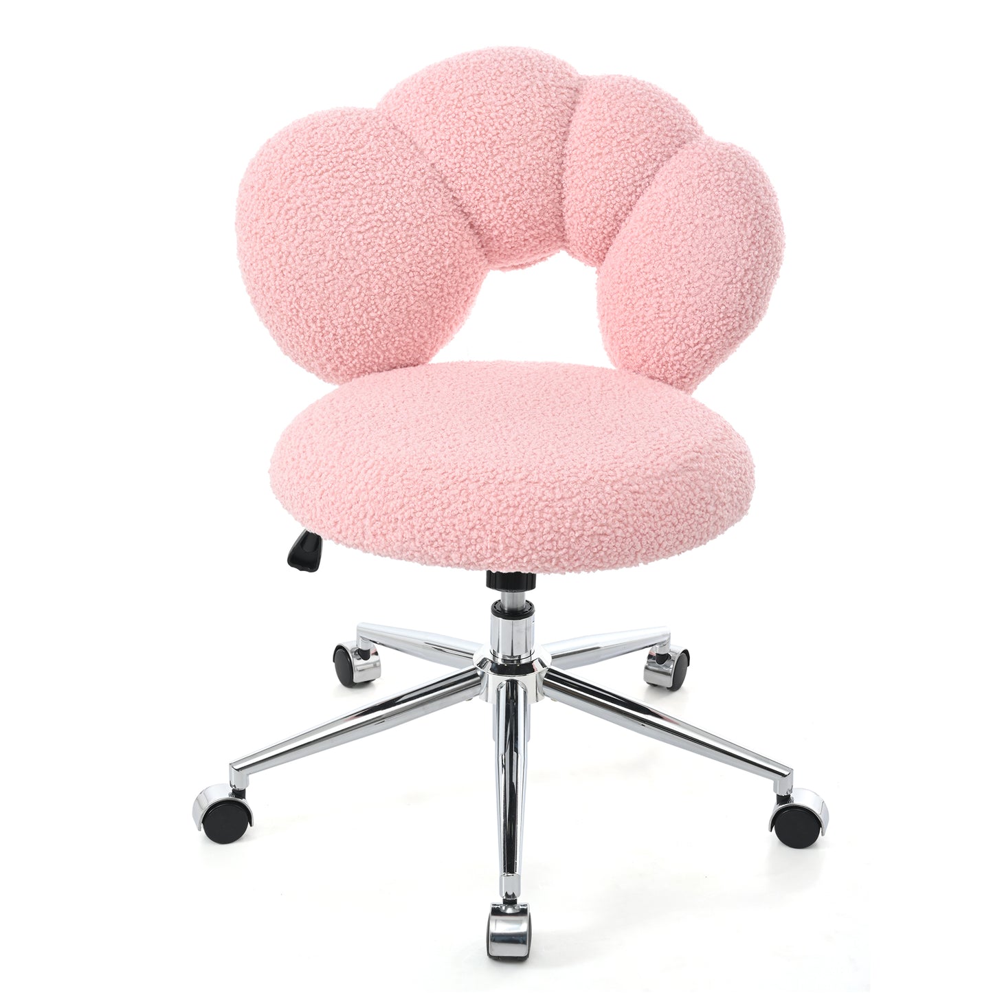 360° Swivel Height Adjustable Pink Teddy Fabric Office Chair