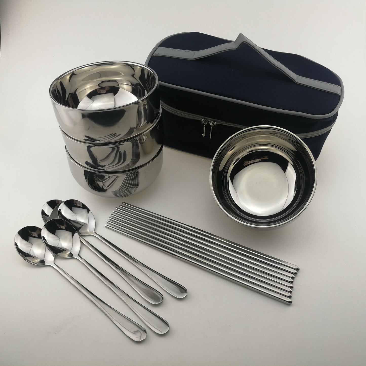 Portable Stainless Steel Folding Bowl Set for Outdoor Dining and Camping