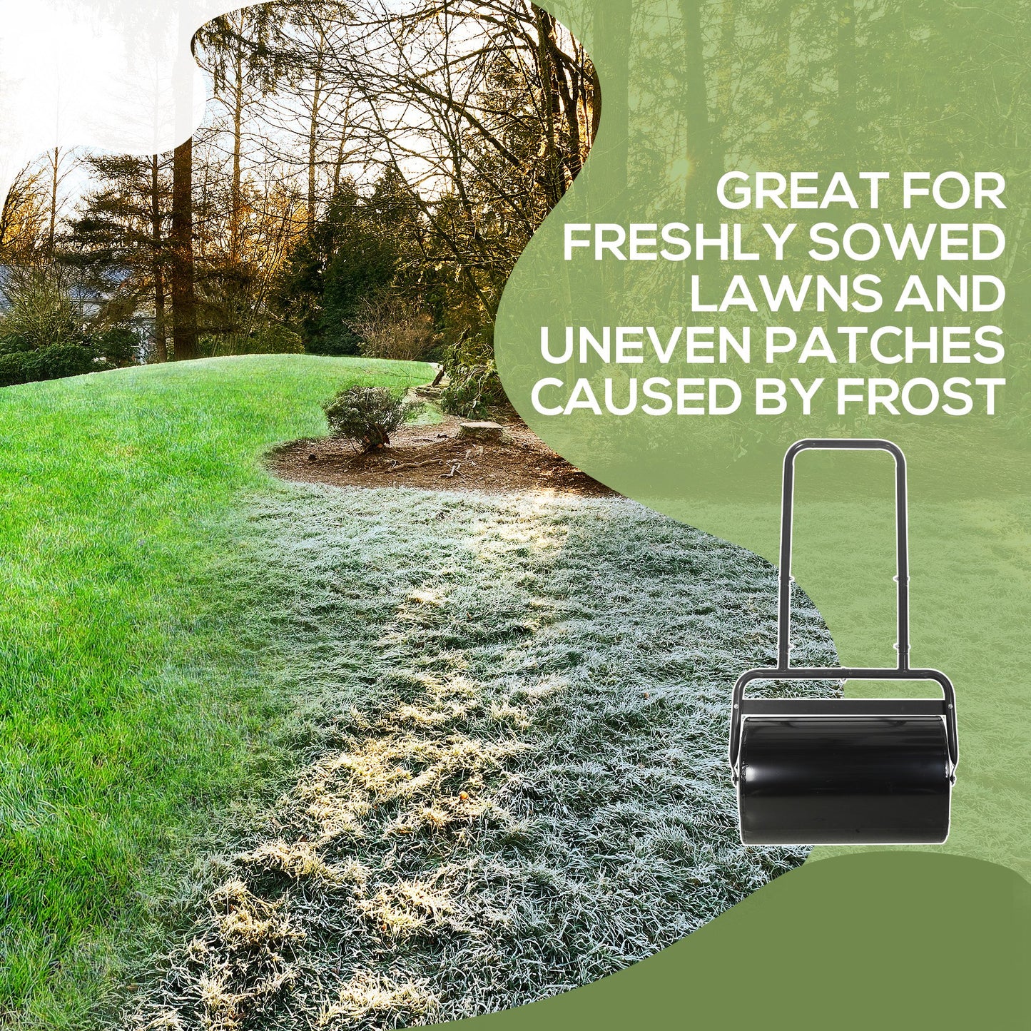 20-Inch Tow Behind Lawn Roller Filled With Water or Sand for Flattening Sod, Black