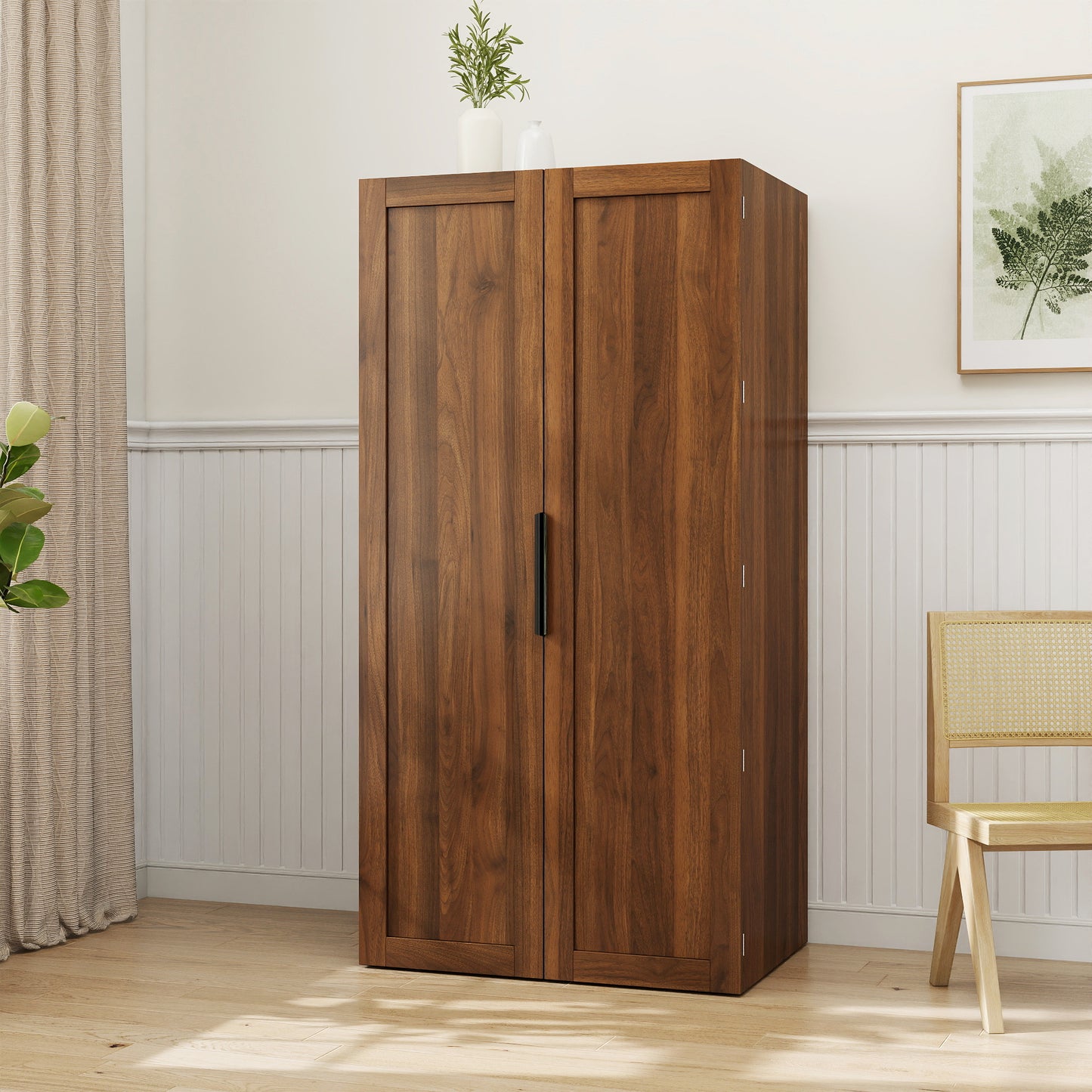 Walnut Kitchen Pantry Cabinet with Doors & Shelves - Freestanding Storage