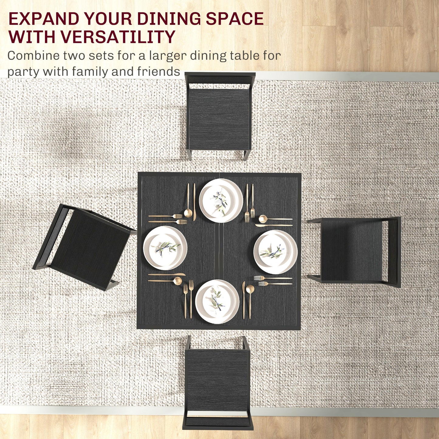 3-Piece Industrial Dining Room Set with Table & 2 Chairs - Black