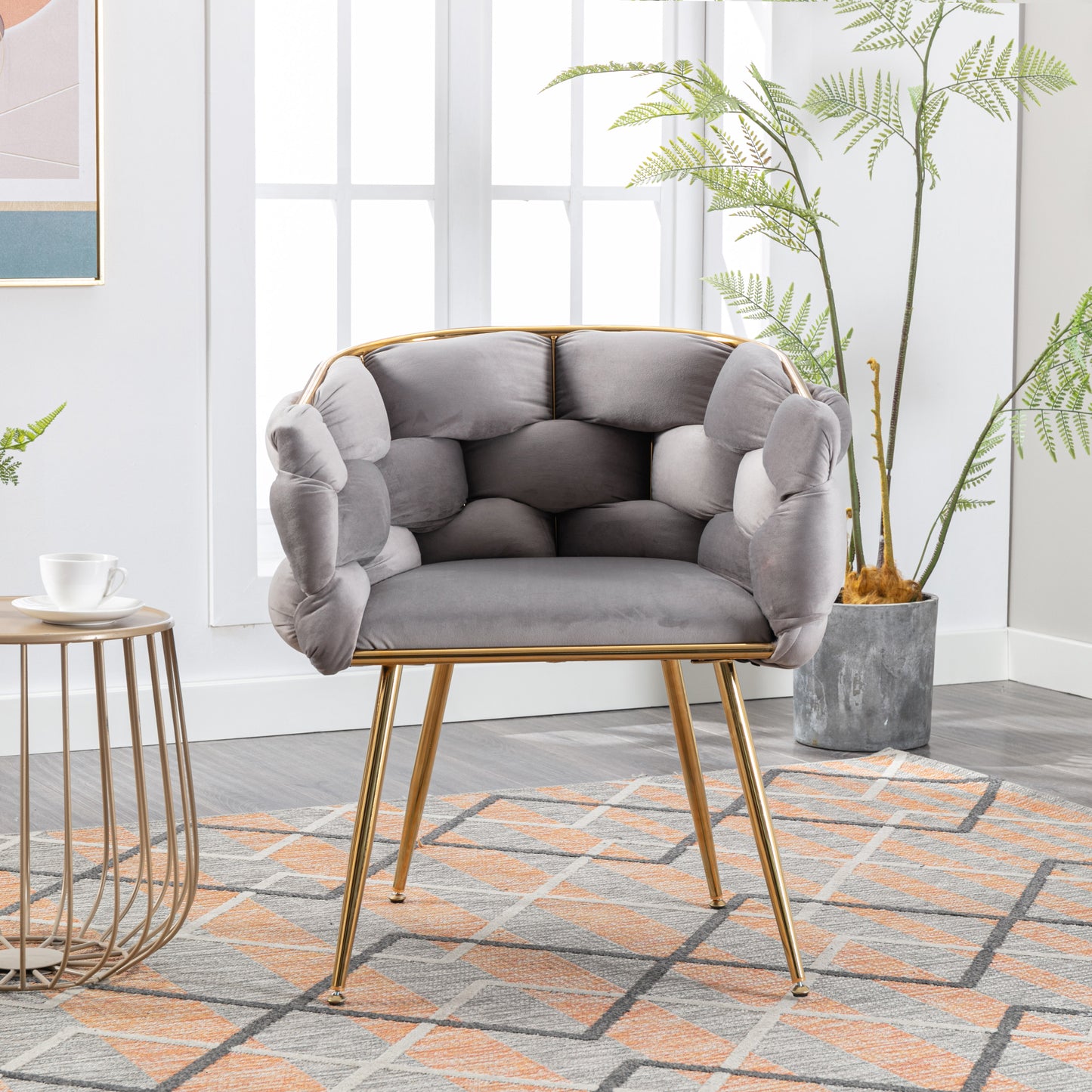 Velvet Accent Chair - Modern Gray Sofa Chair for Bedroom
