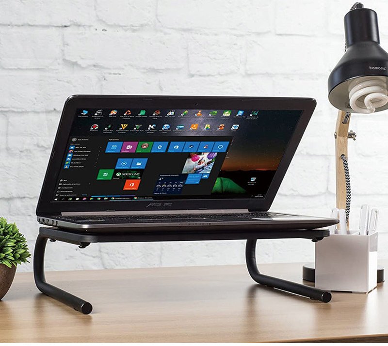 Elevated Laptop Desk Stand with Storage Rack - Black, 37cm