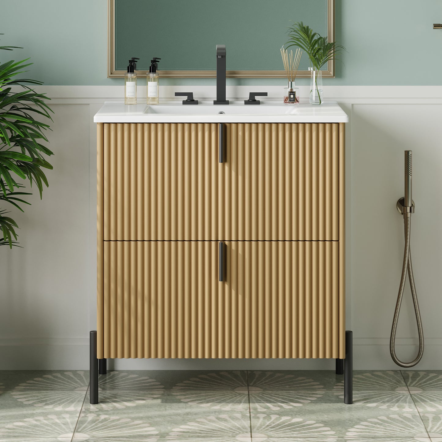 30" Freestanding Bathroom Vanity with Ceramic Sink - Natural