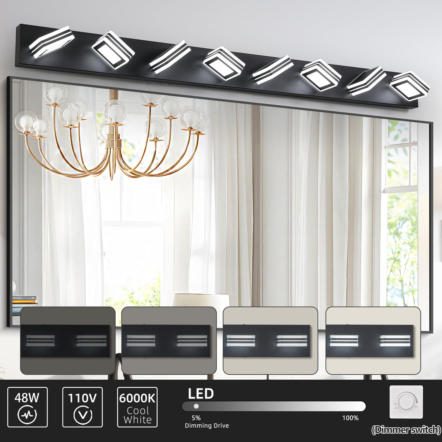 8-Light LED Vanity Light - Dimmable Bathroom Wall Fixture