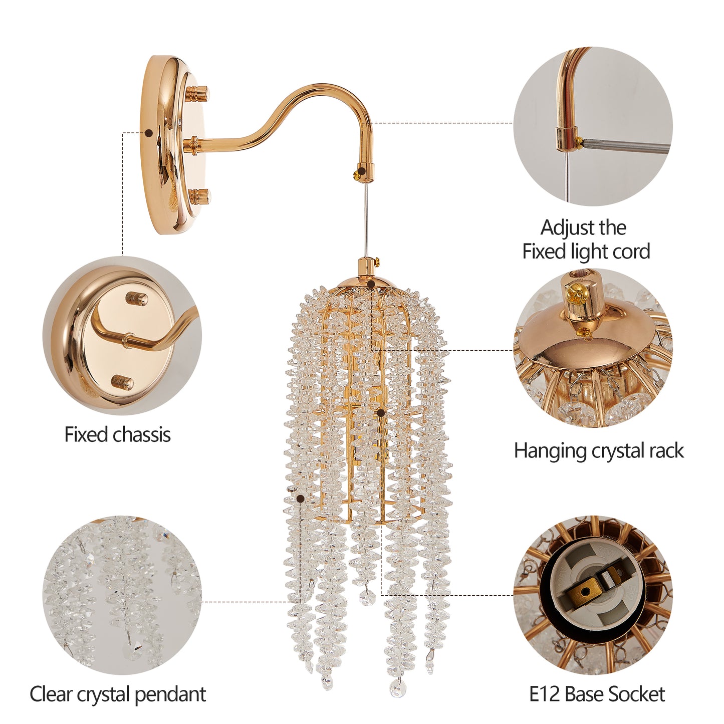 Gold Frame Crystal Bead Wall Sconces - Set of 2